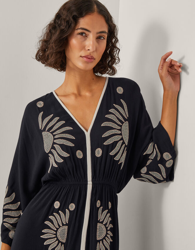 Sophia Embroidered Kaftan Maxi Dress, Black (BLACK), large