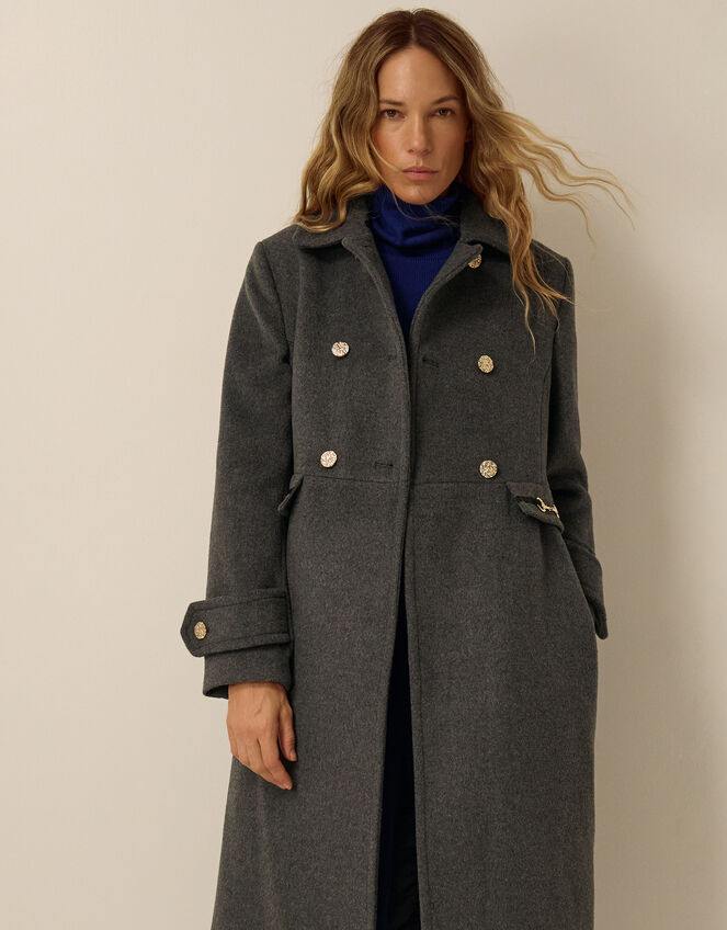 Faye Wool Blend Double Breasted Coat, Grey (GREY), large