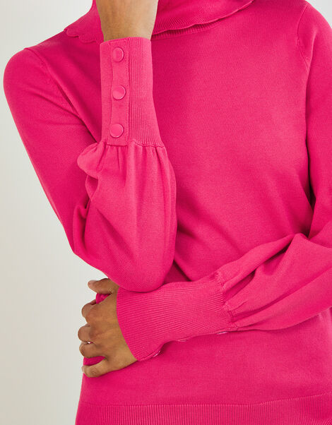 Scallop Polo Neck Jumper with LENZING™ ECOVERO™  Pink, Pink (PINK), large