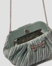 Pen Plisse Satin Clutch Bag, Green (SAGE), large