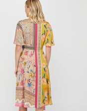 Scandi Scarf Print Hanky Hem Dress, Yellow (YELLOW), large