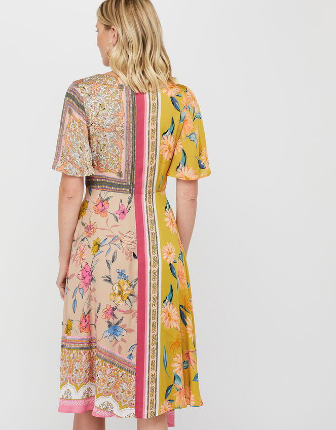 Scandi Scarf Print Hanky Hem Dress, Yellow (YELLOW), large