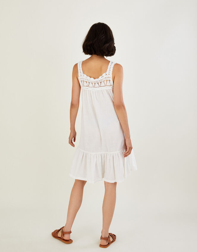 Crochet Trim Dress in Sustainable Cotton, Ivory (IVORY), large