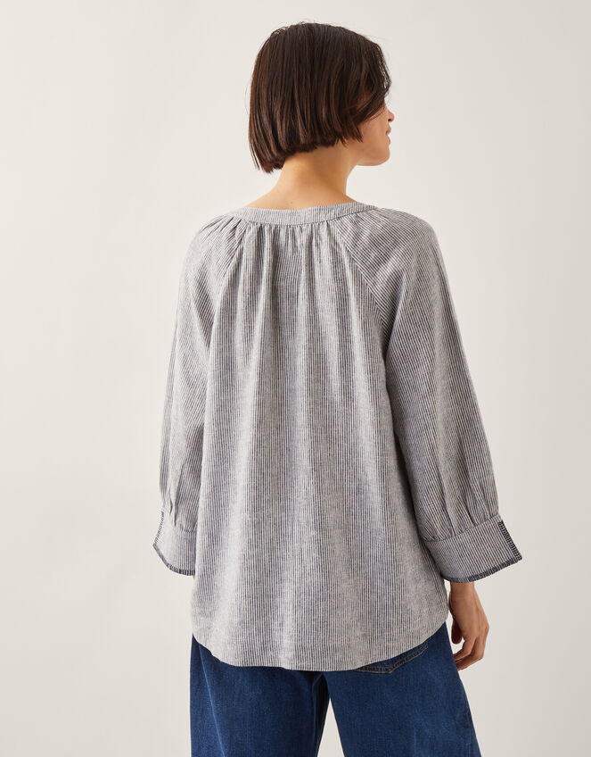 Frida Linen-Blend Stripe Top, Blue (BLUE), large