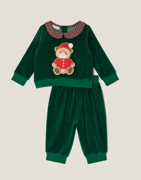 Newborn Bear Velour Sweatshirt & Joggers Set, Green (GREEN), large