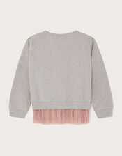 Beaded Tulle Trim Sweatshirt, Grey (GREY), large
