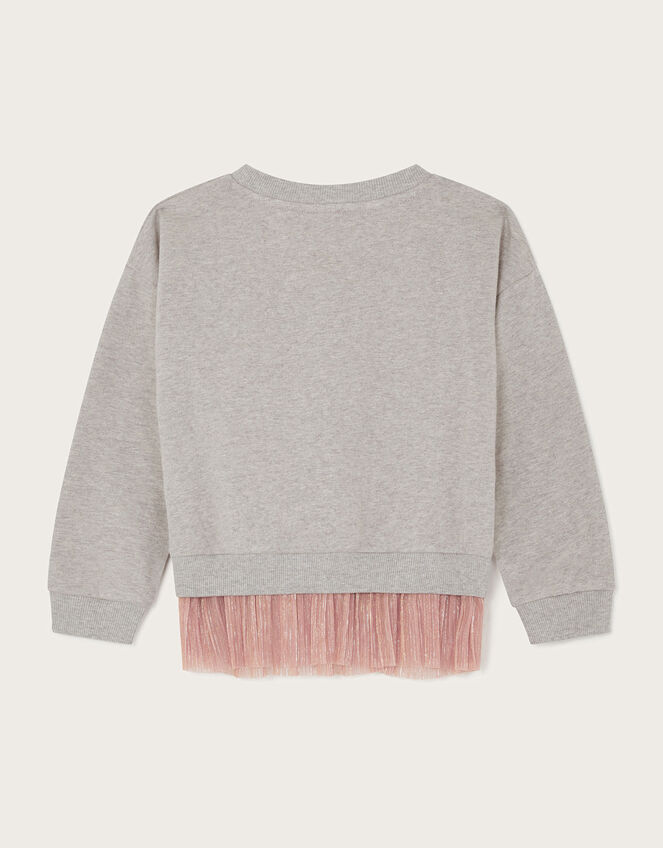 Beaded Tulle Trim Sweatshirt, Grey (GREY), large