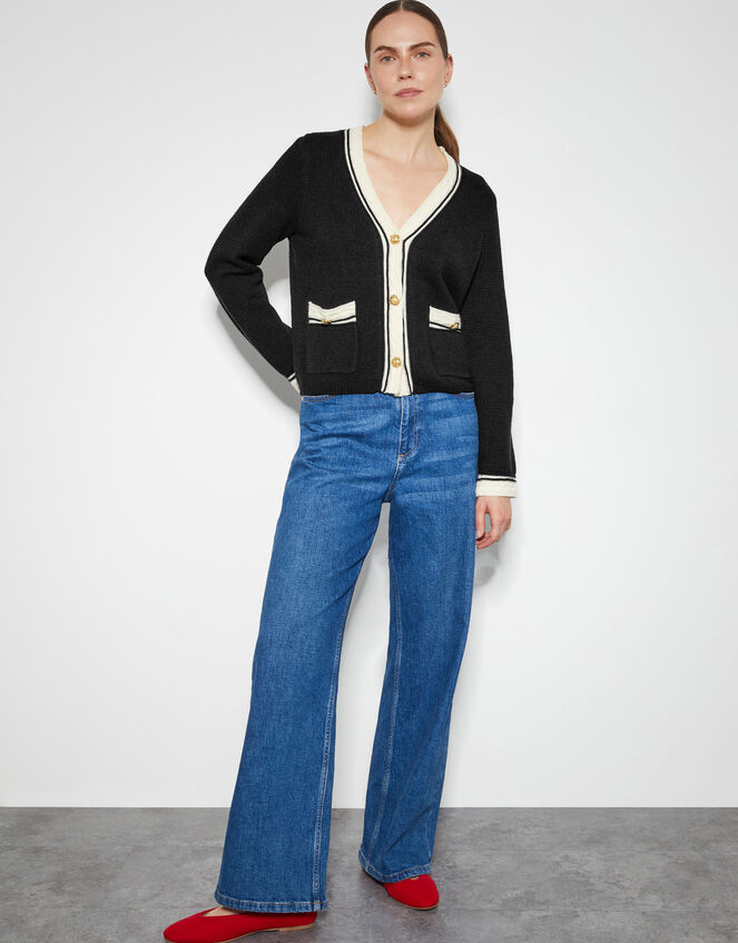 Pia Contrast Trim Cardigan, Black (BLACK), large