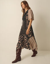Raquel Patchwork Floral Print Midi Dress, Black (BLACK), large