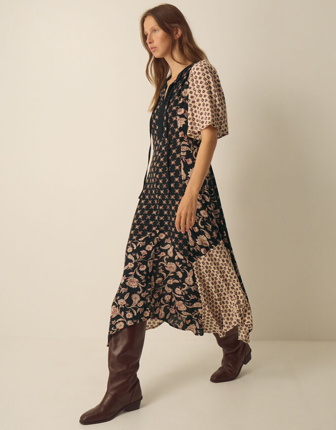 Raquel Patchwork Floral Print Midi Dress, Black (BLACK), large