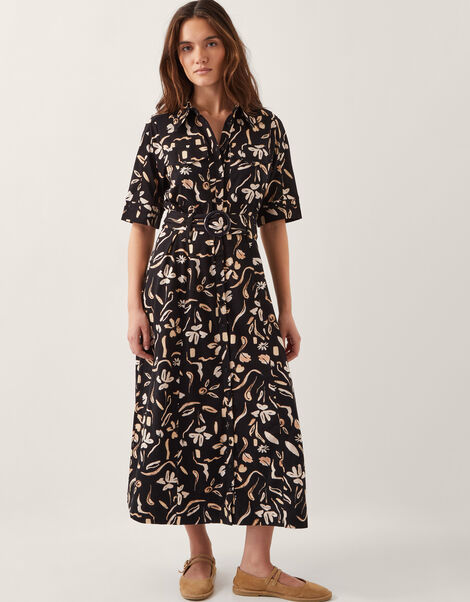 Ulla Floral Print Jersey Dress, Black (BLACK), large