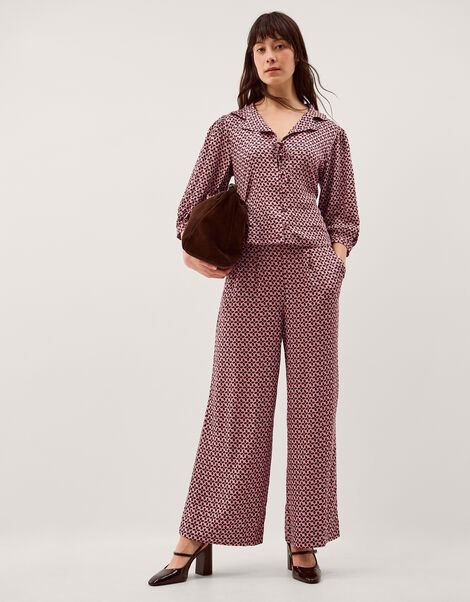 Netta Floral Print Wide Leg Trousers, Pink (PINK), large