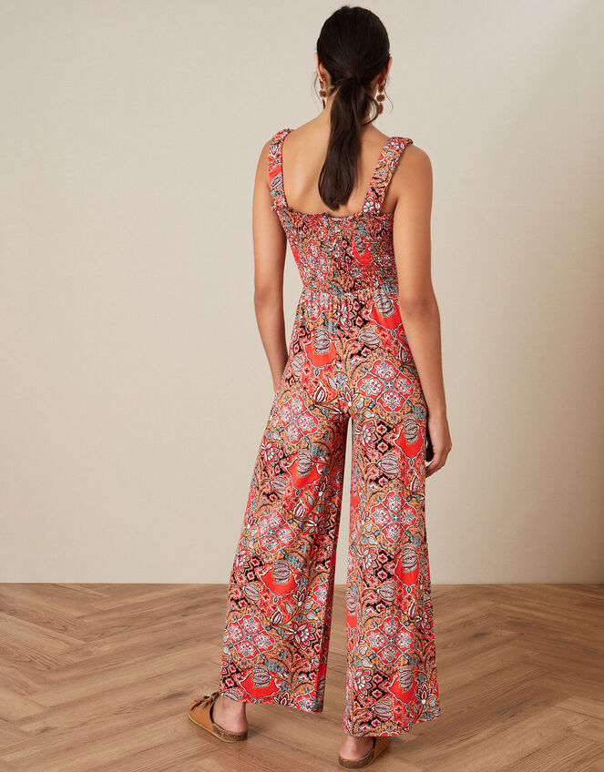 Tile Print Jumpsuit, Orange (CORAL), large