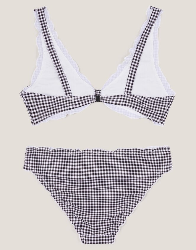 Gingham Embroidered Frill Bikini Set, Black (BLACK), large