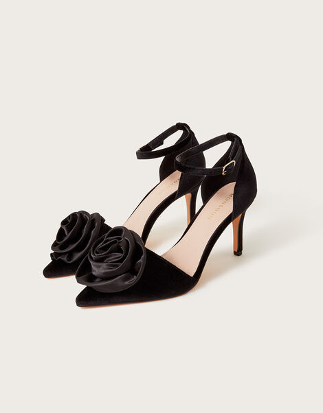 Satin Corsage Heeled Shoe, Black (BLACK), large