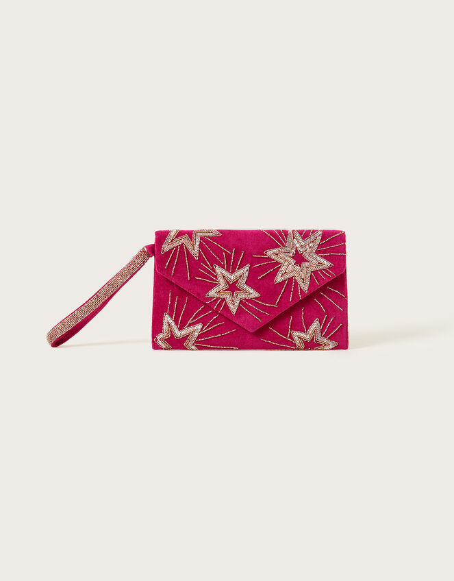 Star Embellished Velvet Clutch Bag, , large