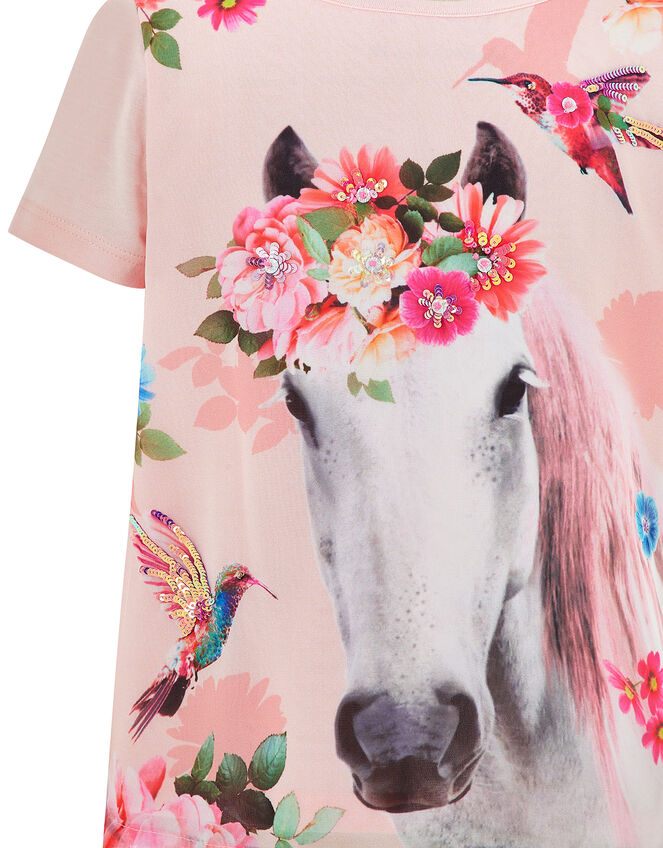 Sienna Horse T-Shirt with Sequins, Pink (PINK), large