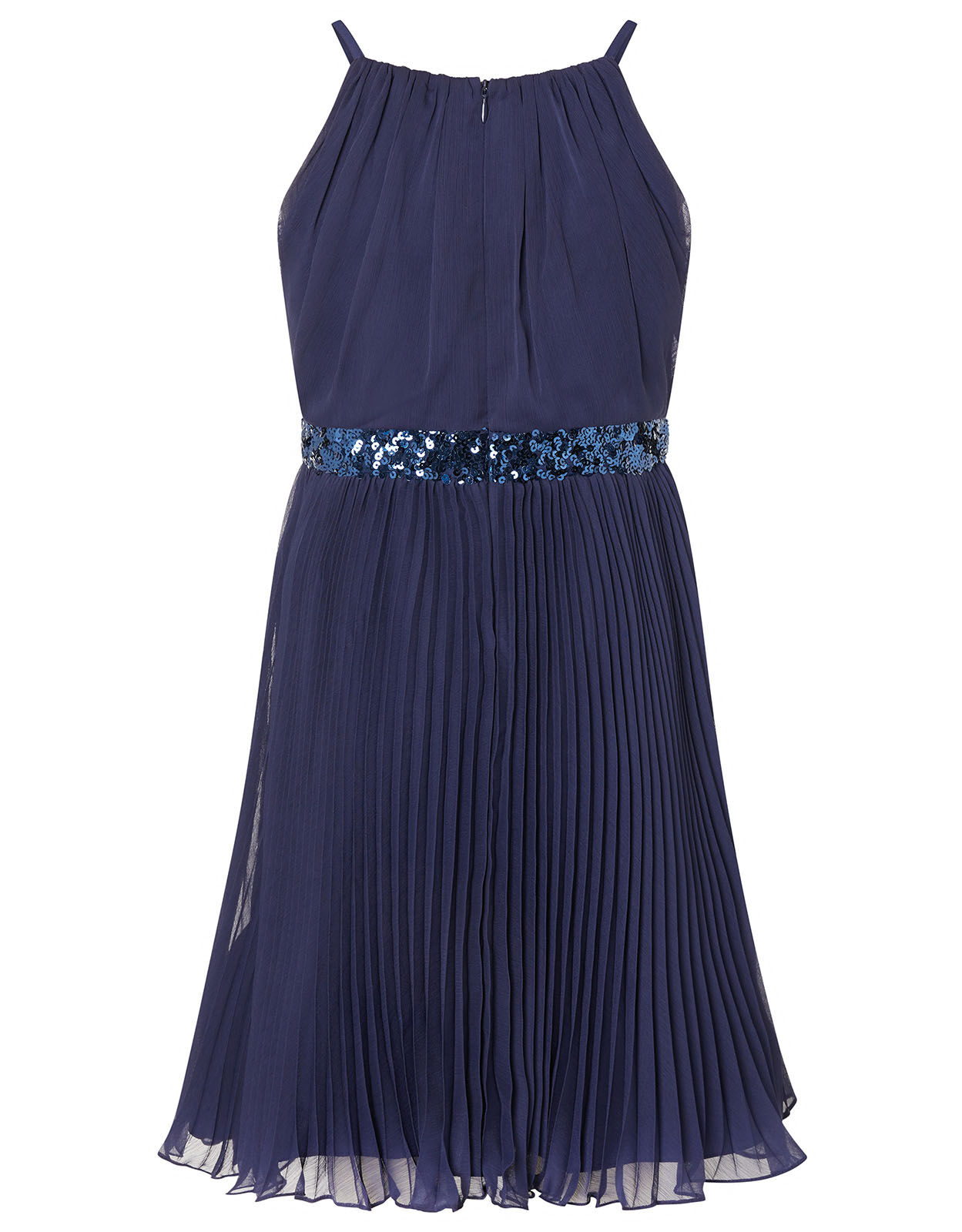Sequin Waistband Chiffon Prom Dress Blue Girls Dresses