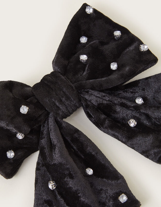 Velvet Diamante Bow Hair Clip, , large