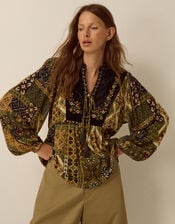 Laoise Floral Patchwork Top, Green (KHAKI), large