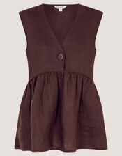 Posey Sleeveless Linen Top, DARK BROWN, large
