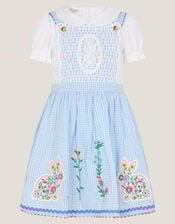 Baby Top & Gingham Pinafore Dress Set, Blue (BLUE), large