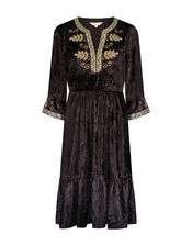 East Daniella Embroidered Velvet Dress, Black (BLACK), large