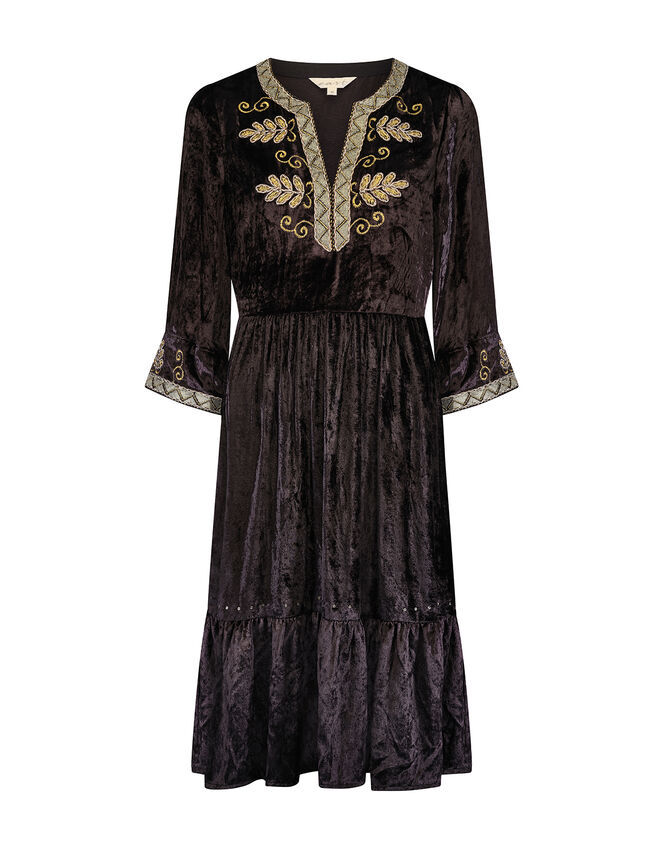 East Daniella Embroidered Velvet Dress, Black (BLACK), large