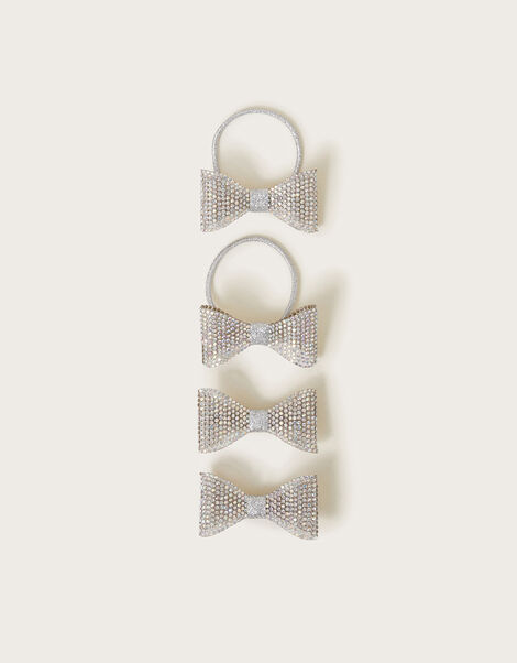 4-Pack Dazzle Bow Hair Set, Silver (SILVER), large