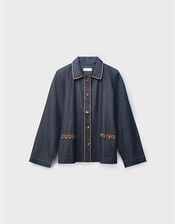 Easy Jayla Embroidered Denim Shirt Jacket, Blue (NAVY), large