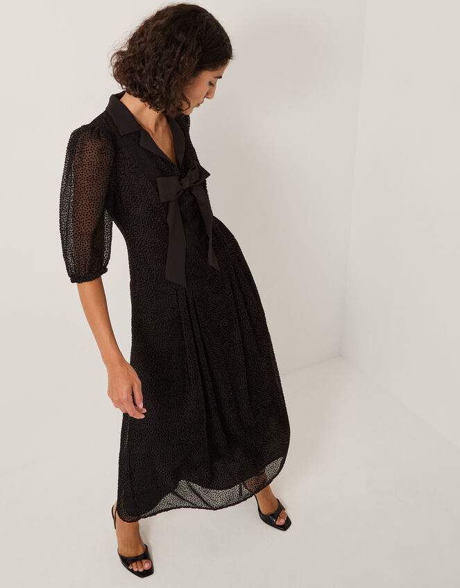 Mae Polka Dot Devoré Midi Dress, Black (BLACK), large