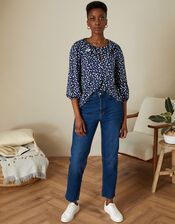 Frill Collar Jersey Top, Blue (NAVY), large