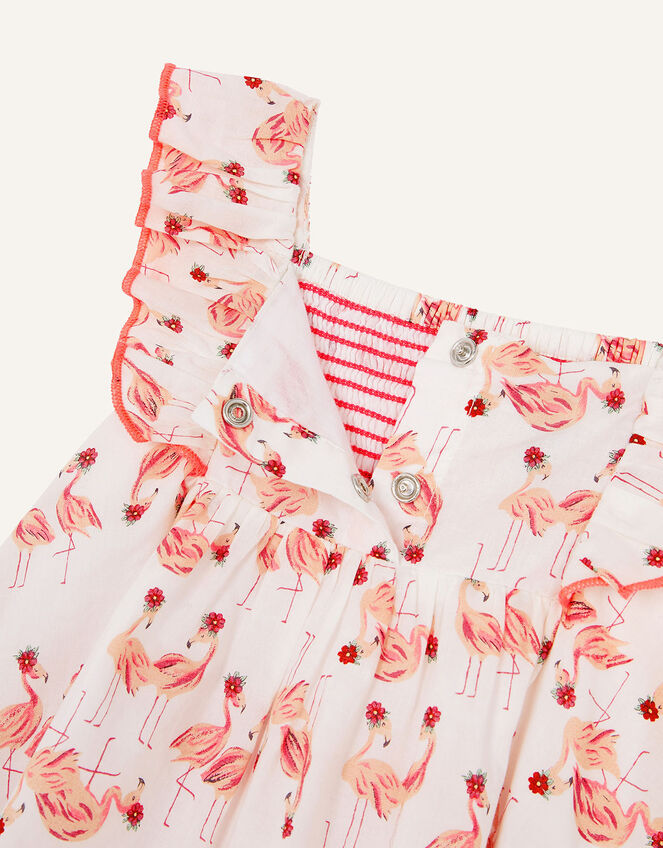 Newborn Flamingo Dress and Briefs Set, White (WHITE), large