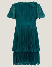 Alicia Pleated Tiered Dress, Teal (TEAL), large