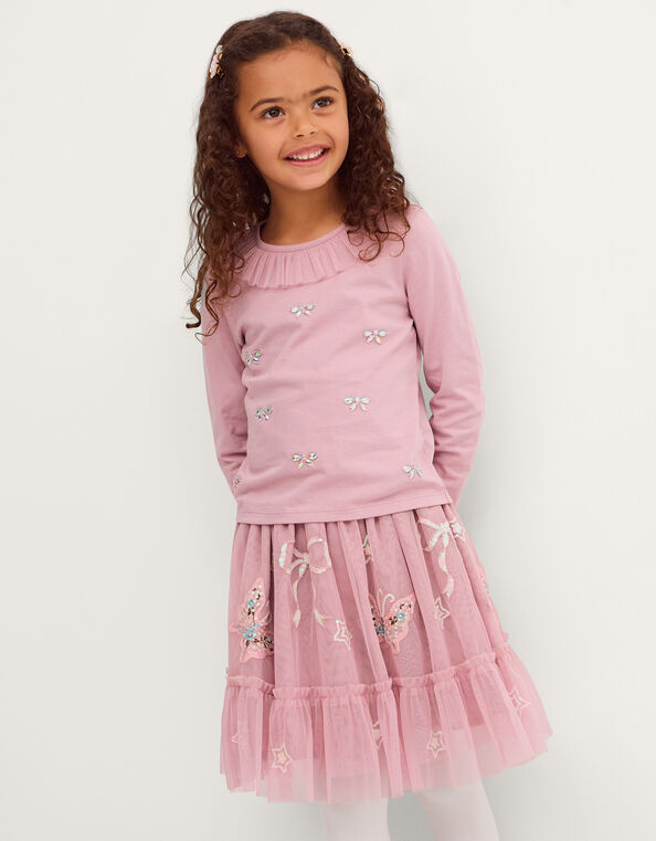 Embellished Top & Mesh Skirt Set, Pink (PINK), large
