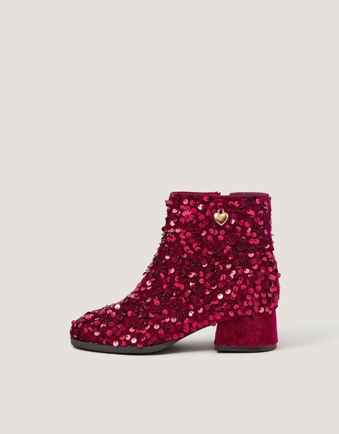 Sequin Velvet Ankle Boots, Red (BURGUNDY), large