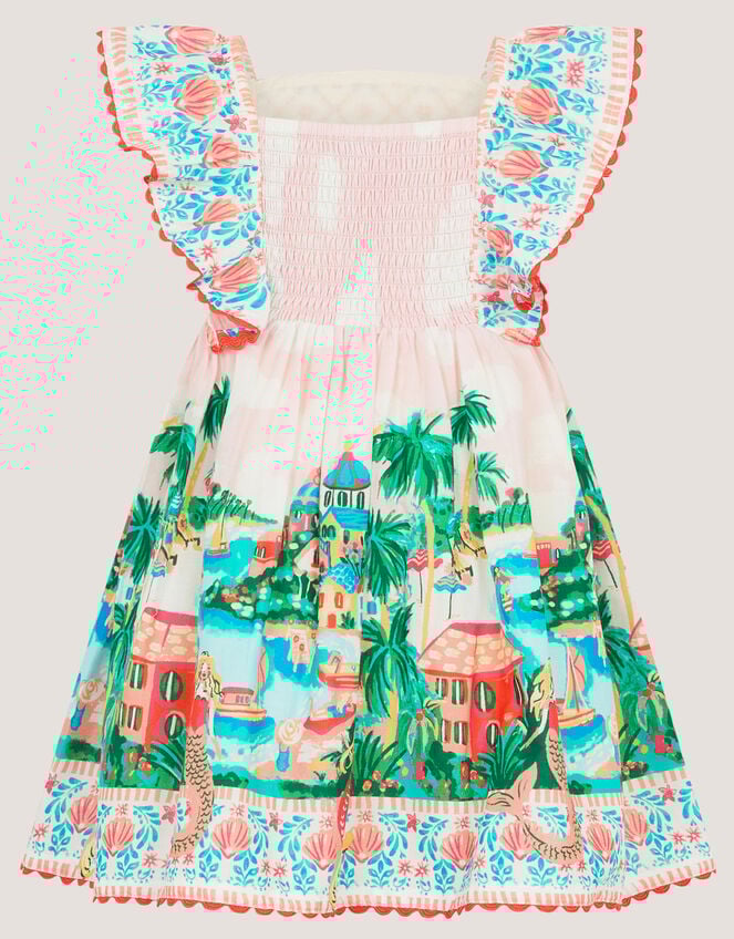 Baby Resort Scene Smock Dress, Ivory (IVORY), large