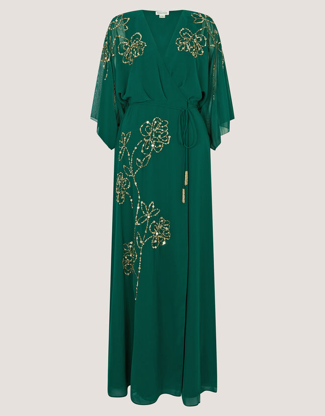 Skyla Floral Embellished Maxi Wrap Dress, Green (DARK GREEN), large