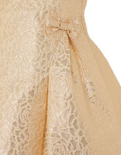 Baby Shimmer Rose Jacquard Dress, Gold (GOLD), large