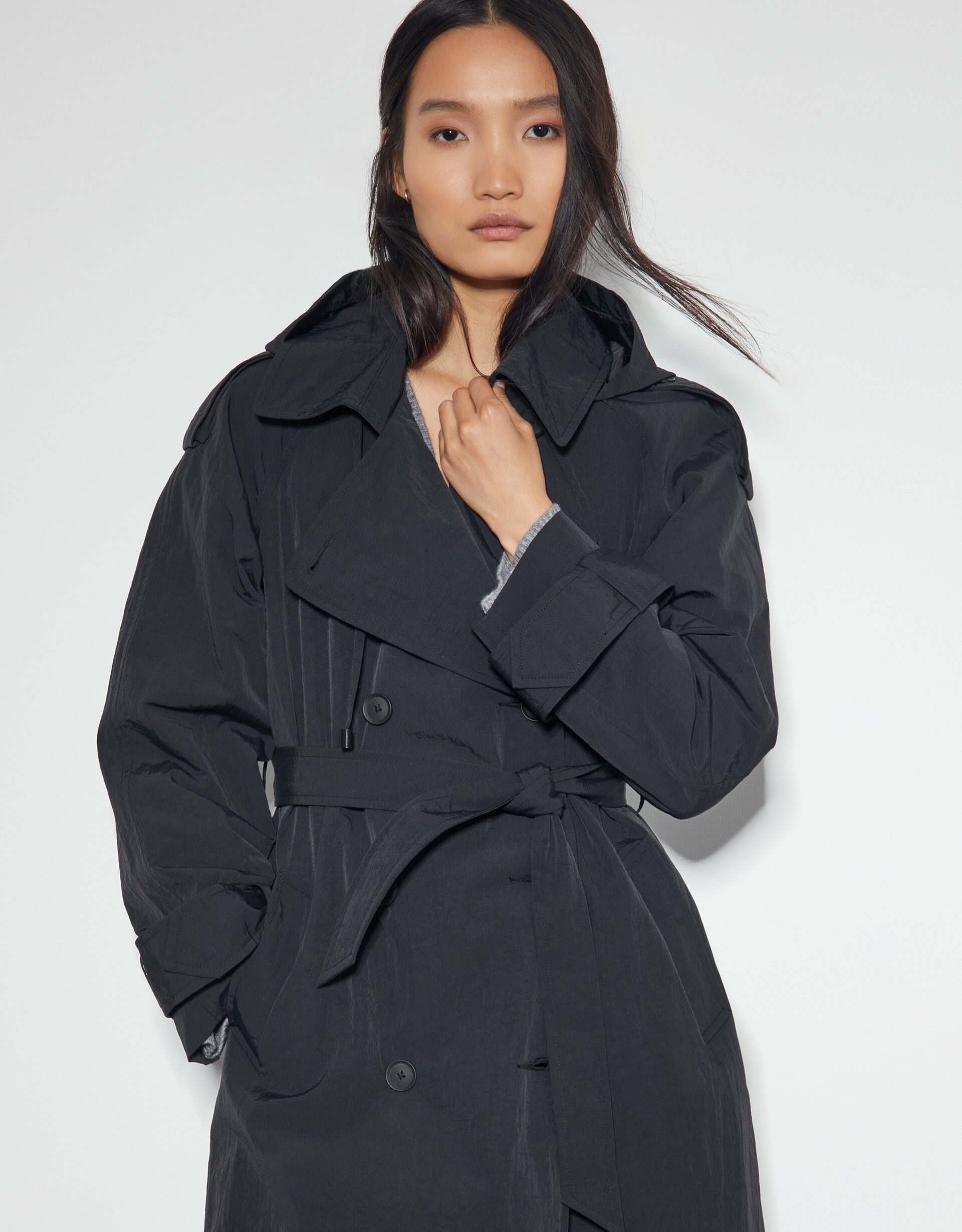 Womens longline black coat top