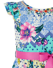 Blue Flower and Polka-Dot Tiered Dress, Blue (BLUE), large