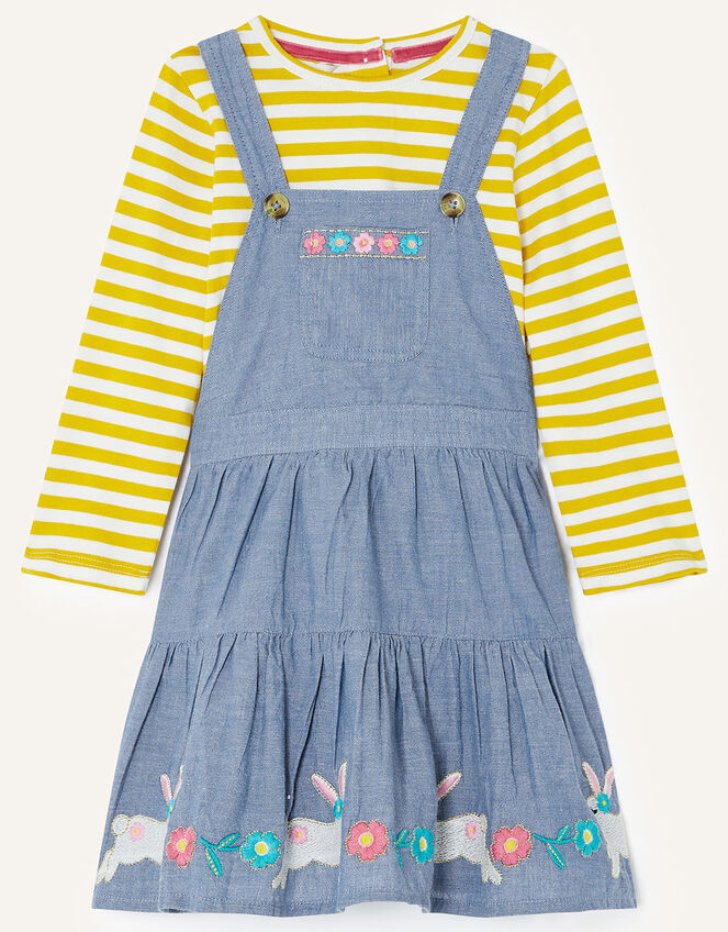 Baby Denim Pinny and Stripe Top Set, Blue (BLUE), large