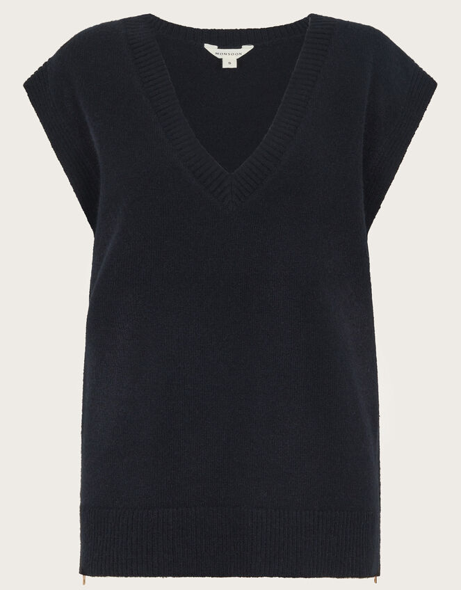Zuri Zip Detail Knitted Vest, Black (BLACK), large