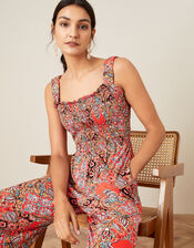 Tile Print Jumpsuit, Orange (CORAL), large