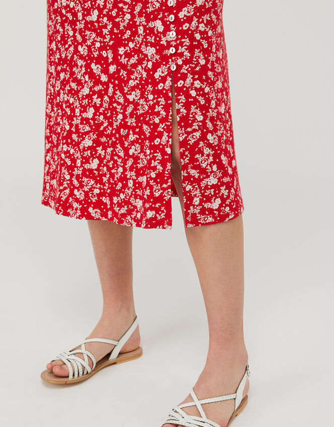 Natty Ditsy Floral Midi Skirt, Red (RED), large