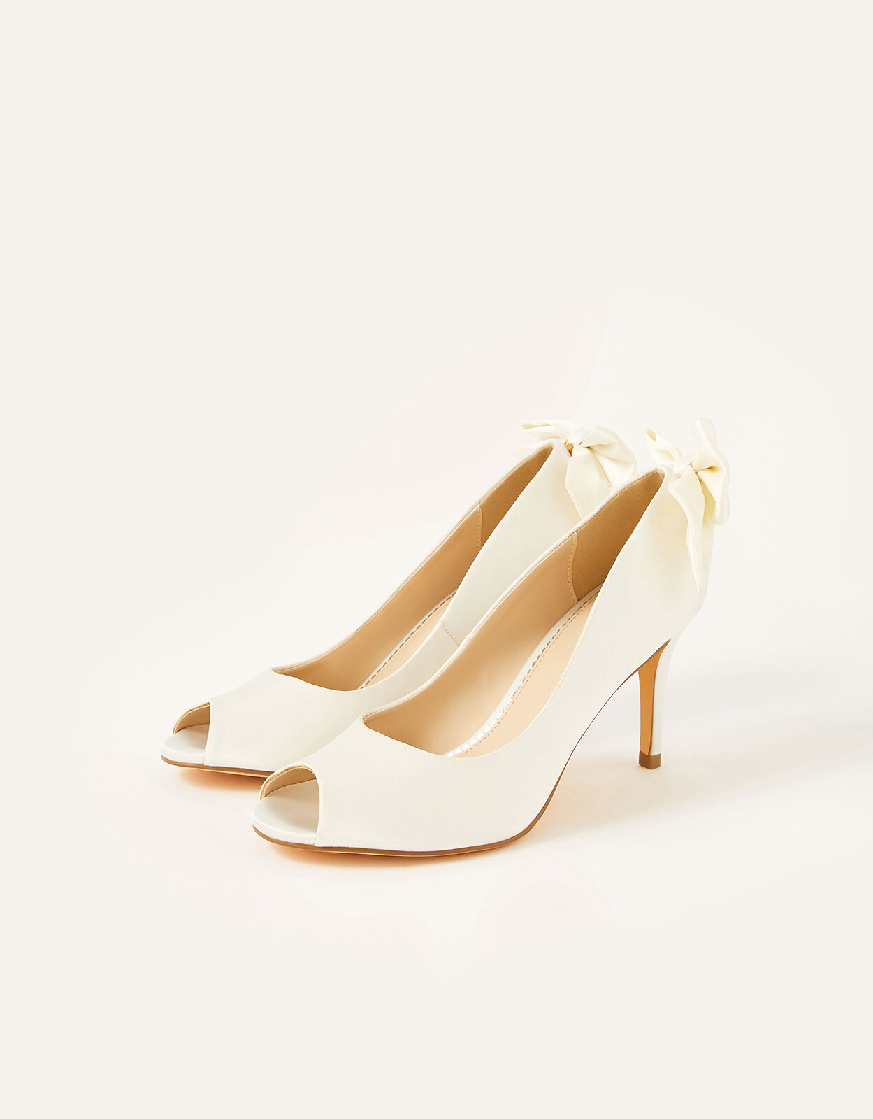 Bessie Bridal Satin Peeptoe Heels with Bow Ivory