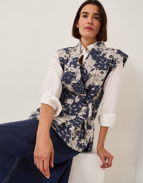 Alison Floral Quilted Gilet, Blue (NAVY), large