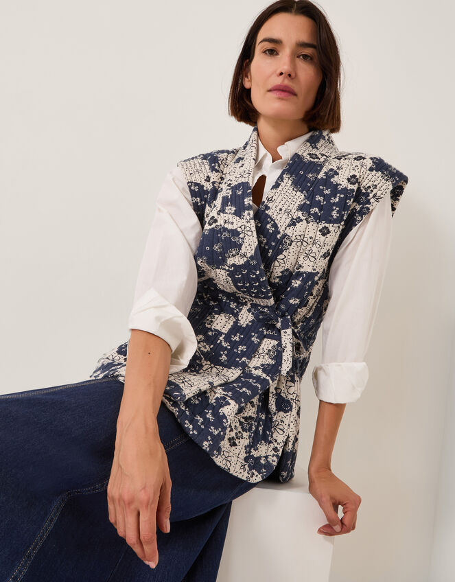 Alison Floral Quilted Gilet, Blue (NAVY), large