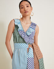 Carrie Stripe Ruffle Dress, Blue (BLUE), large