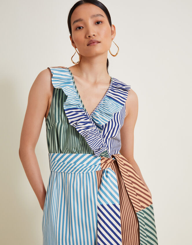 Carrie Stripe Ruffle Dress, Blue (BLUE), large